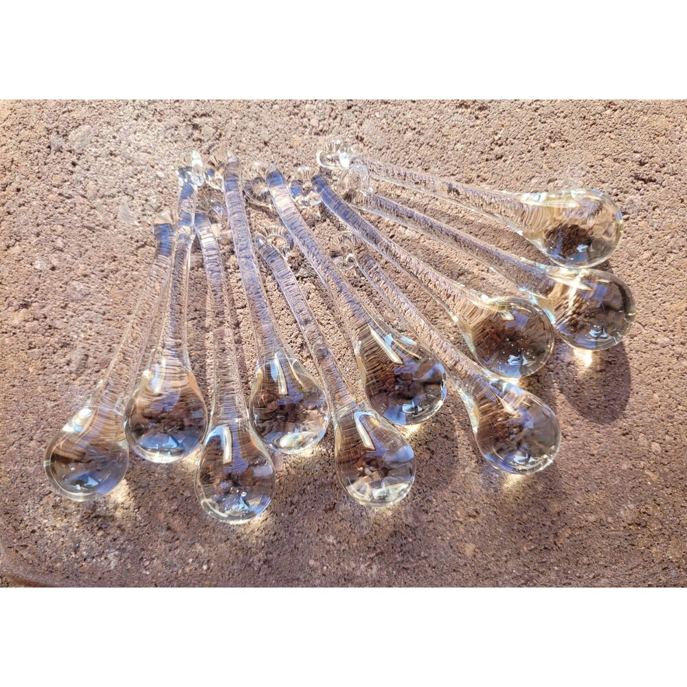 2 Sisters Artisan Glass Handmade Clear Crystal Raindrop Ornaments 3" Set of 10